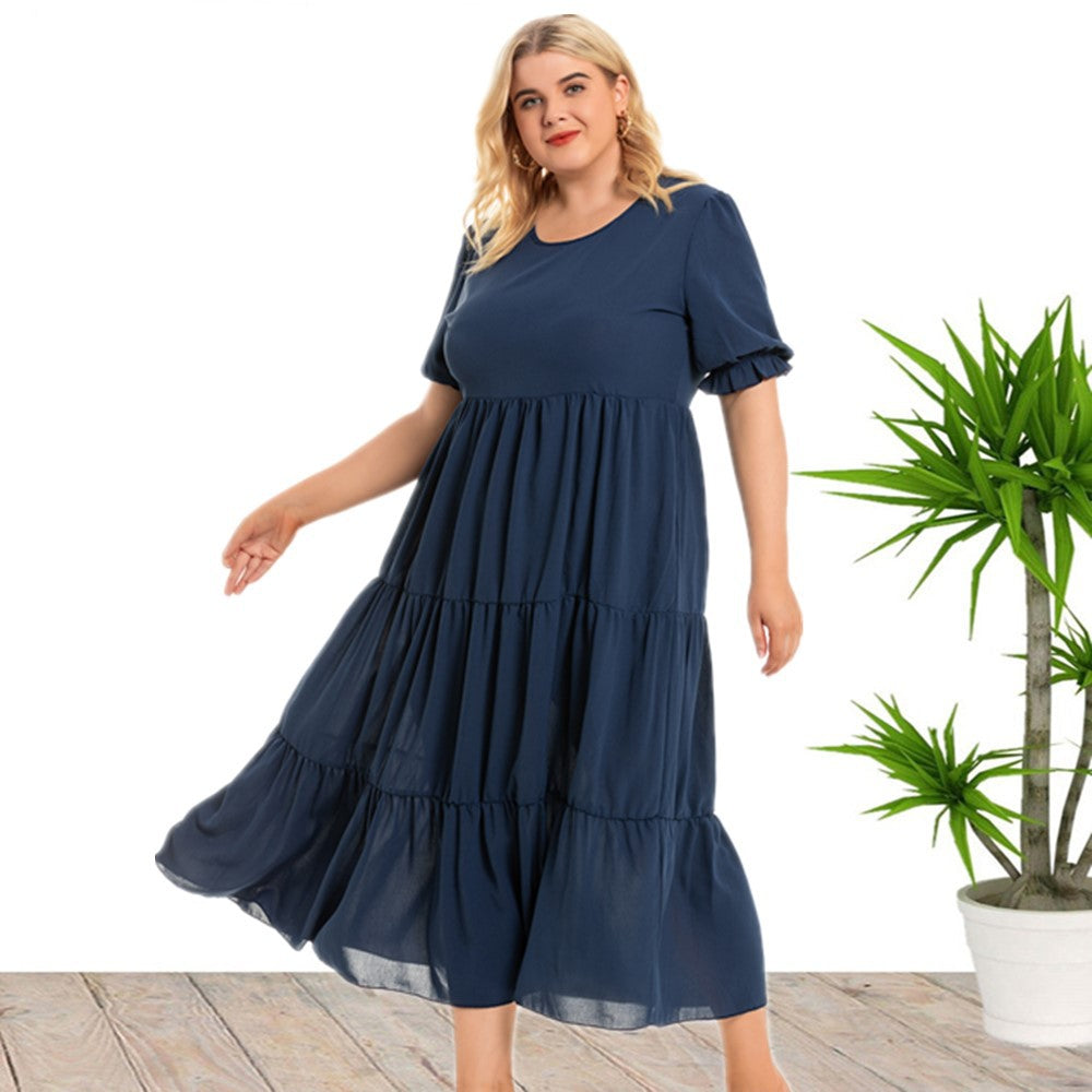 Grande taille été col rond filles bohème femmes vêtements robe à manches courtes