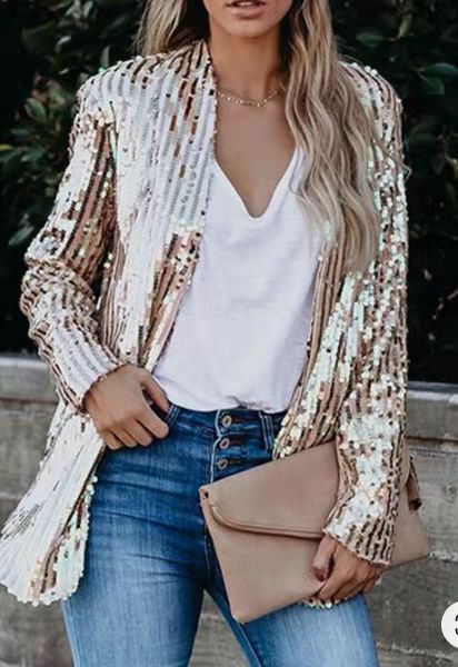 Fashionable Sequ Collared Casual Blazer Women