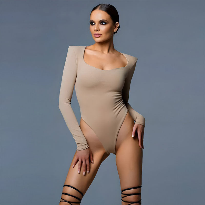 Popular Street Long Sleeve Low Neck Tight Jumpsuit T shirt Women Top