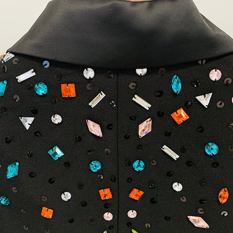 Marchandises Lourde Industrie Perles Cristaux Colorés Slim Fit Blazer Bootcut Pantalon Blazer Costume Ensemble Deux Pièces