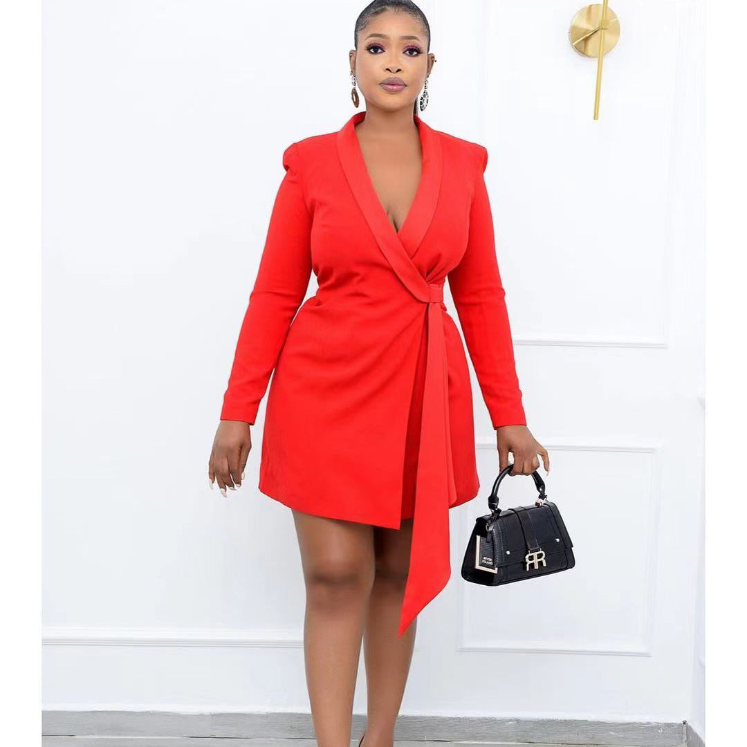 Robe Jupe de Costume à Lacets Coupe Slim de Bureau de Grande Taille
