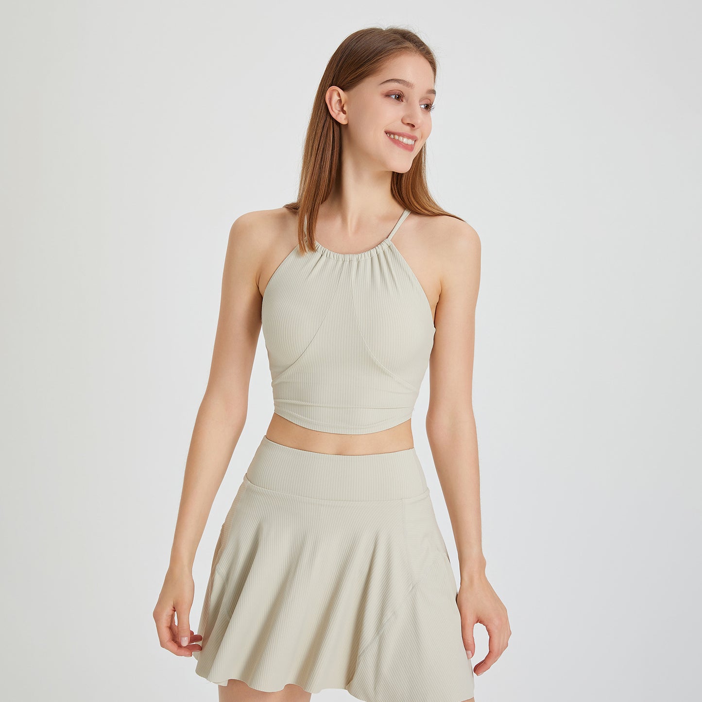 Sensation nue beauté dos exercice sous-vêtements femmes poitrine coussin plissé licou bretelles Spaghetti gilet entraînement Yoga soutien-gorge