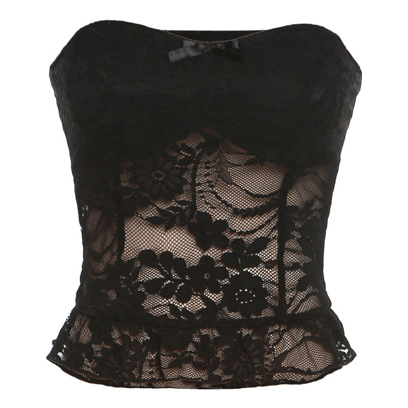 Printemps femmes vêtements hors épaule Slim Fit recadrée dentelle intérieure match gilet