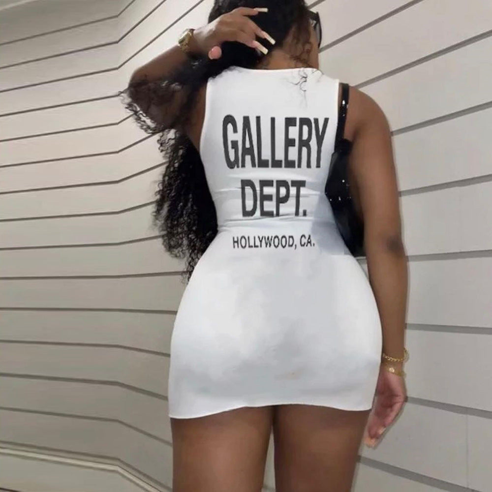 Women Clothing Printed U Collar Slim Fit Sheath Street Sexy Dress