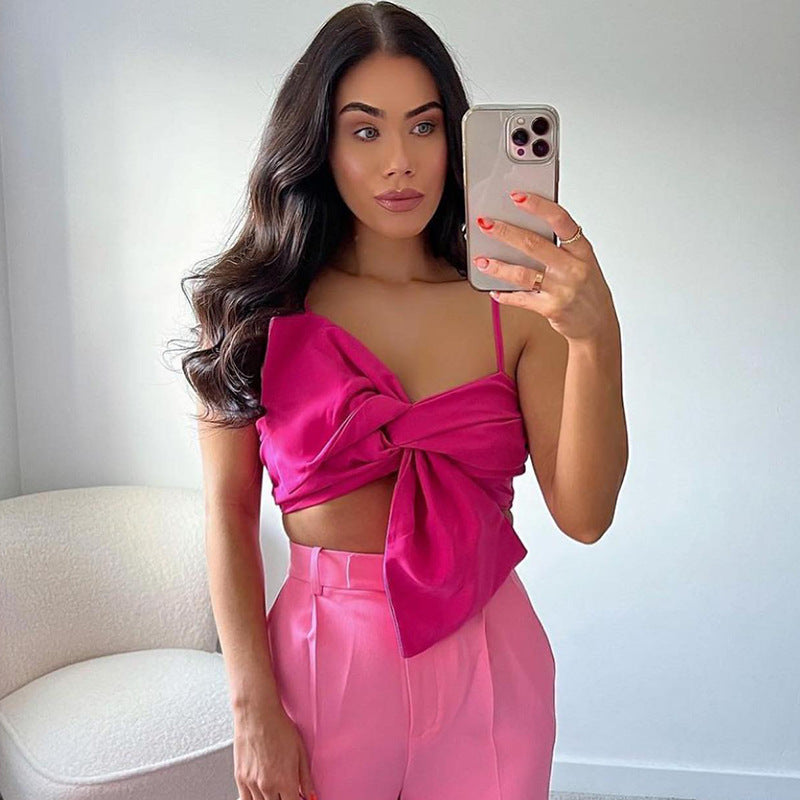 3D Bowknot Sexy Bow Canotta Spaghetti Strap Backless Primavera Estate Tube Top Donna