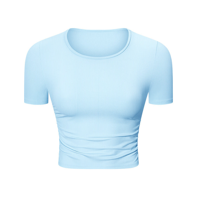 Taille plissée minceur sport court manches courtes haute élastique Nude Feel Slim Fit veste de yoga amincissante