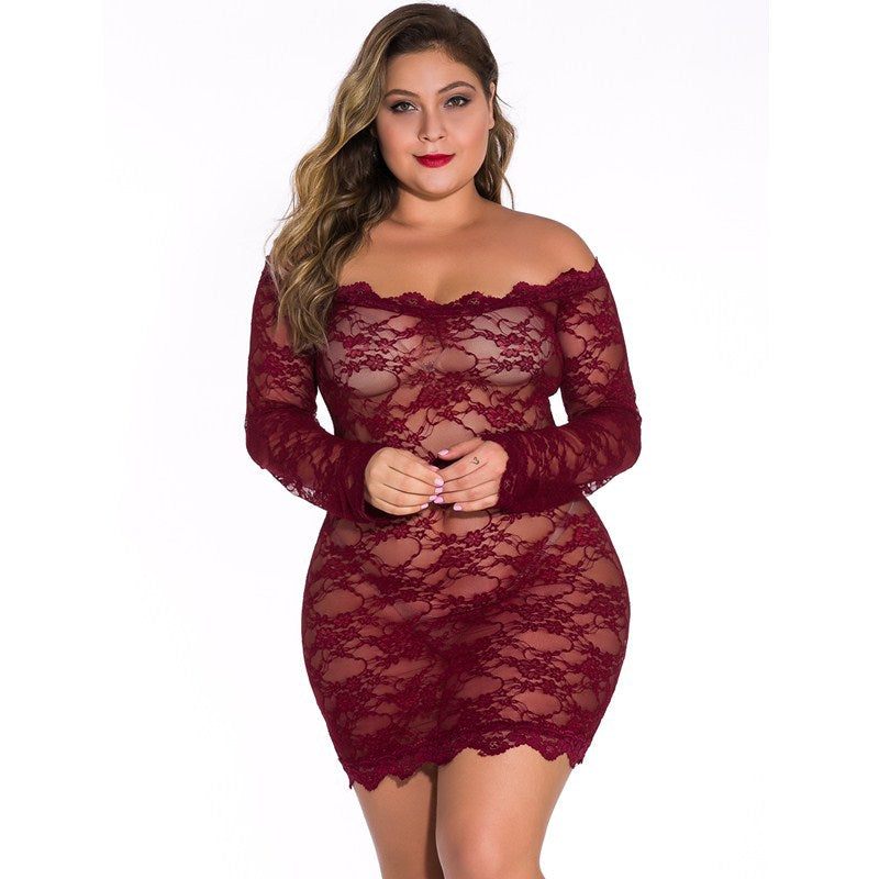 Plus Size Women Lace See-through Long Sleeve Sexy Underwear Inner Jumpsuit