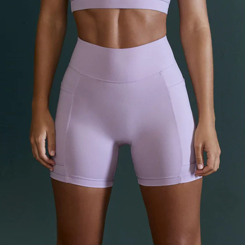 Quick Drying Nude Feel Yoga Shorts Hip Lifting Pocket Running Workout Shorts High Waist Workout Sports Pants Women
