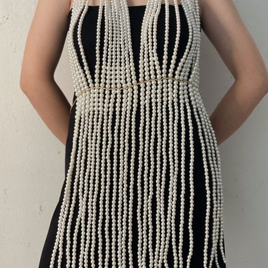 Multi Layer Pearl Body Cha Women Halter Spaghetti Straps Dress Internet Celebrity Same Wear Accessory Delivery