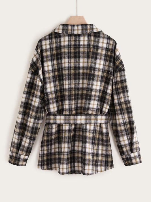 Plus Size Autumn Winter Slim Office Elegant Cotton Woolen Mini Wool Retro Mid-Length Coat