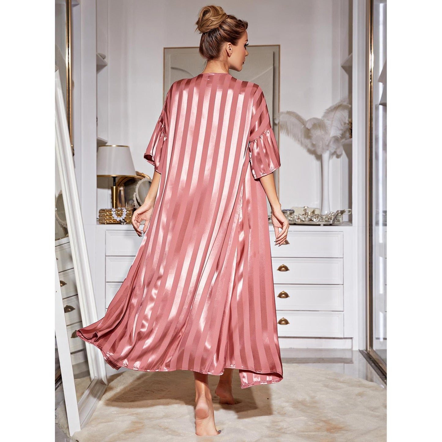 Sling Pajamas Women Two Piece Set Long Robe Silk High Grade Home Wear Set
