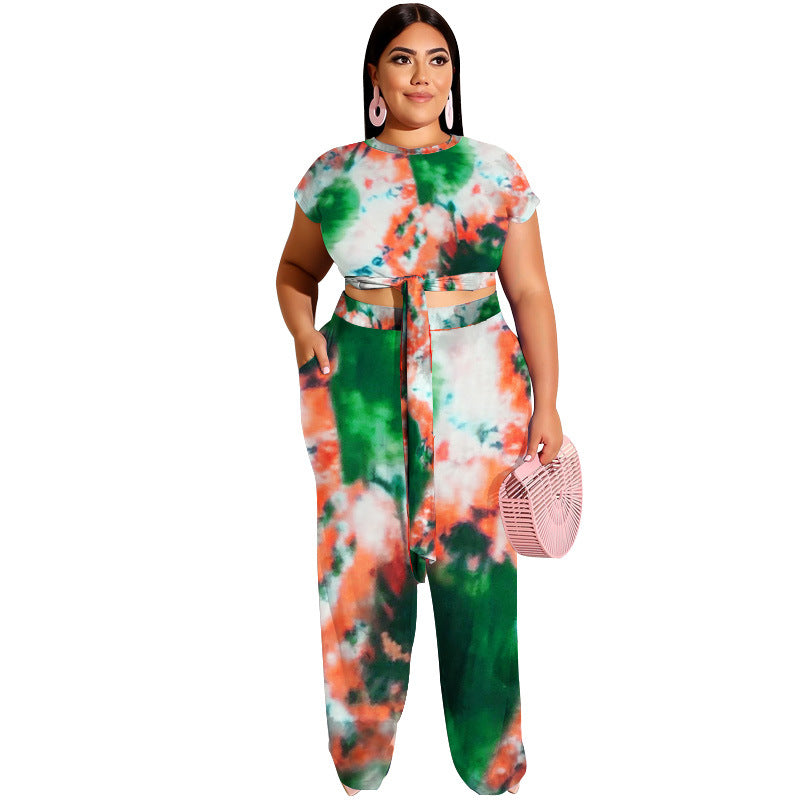 Completo da donna in due pezzi con lacci stampati tie-dye taglie forti