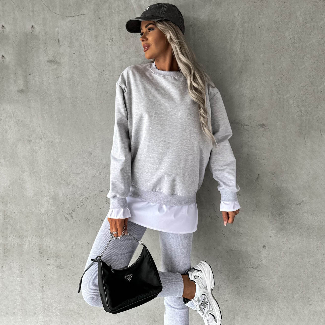 Women Clothing Autumn Winter Two Piece Suit Faux Two Pieces Casual Long Sleeve Sweatshirt Tops Rib Tight Trousers Suit for Women