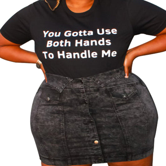 Plus Size Summer Solid Color Printing Tight Street Women T-shirt