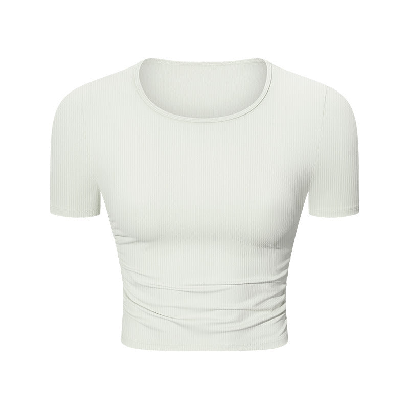 Taille plissée minceur sport court manches courtes haute élastique Nude Feel Slim Fit veste de yoga amincissante