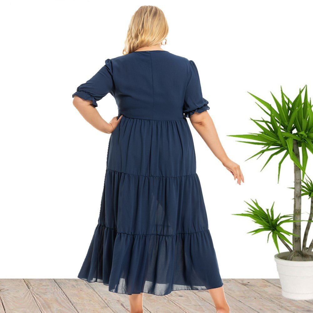 Grande taille été col rond filles bohème femmes vêtements robe à manches courtes