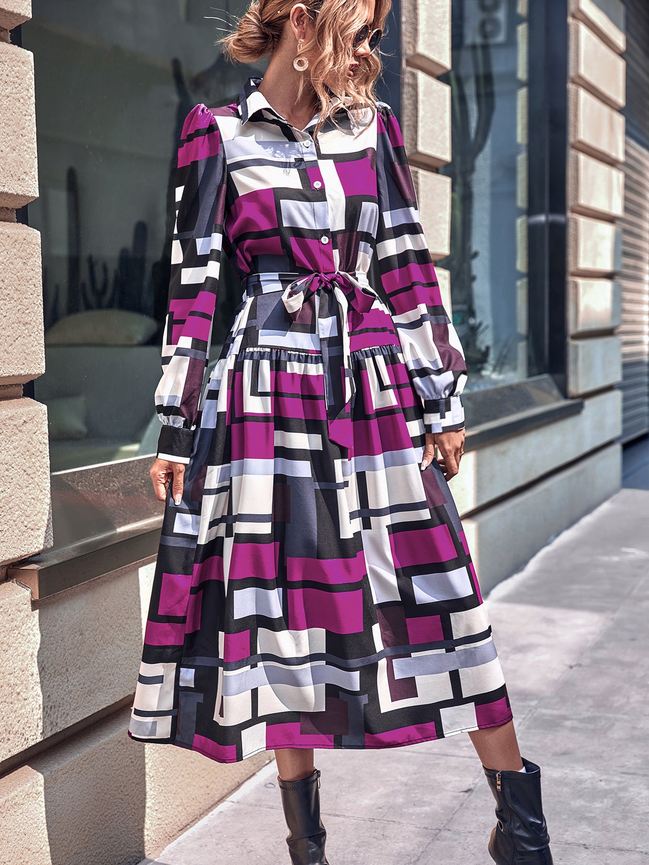 Femme Vêtements Printemps Taille Haute Robe Manches Longues