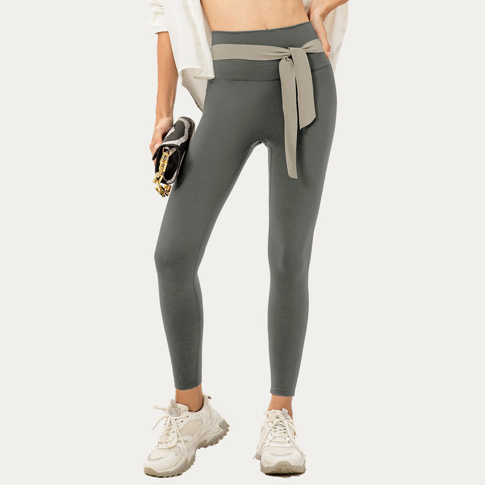 Femmes ligne Non embarrassante taille haute Yoga pantalon Double face nue sensation haute élastique collants respirant course Fitness pantalon