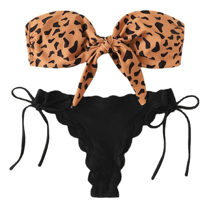 Maillot de bain fendu à imprimé léopard Bikini sexy en dentelle pour femmes