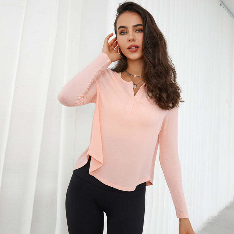Maglietta a maniche lunghe da yoga fitness allentata Camicetta ad asciugatura rapida Filo Abbigliamento sportivo da allenamento Top da donna