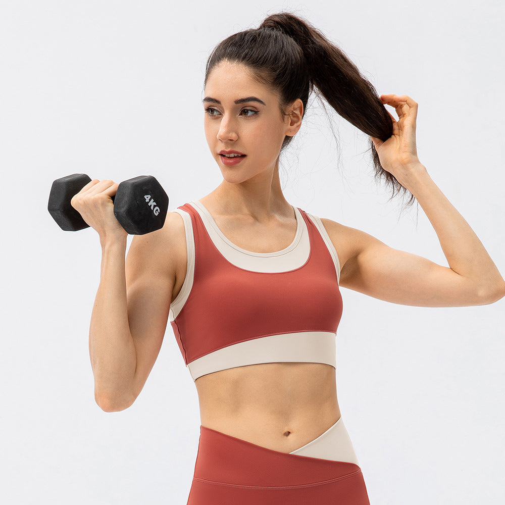 Une pièce contraste couleur Yoga gilet femmes haute résistance antichoc entraînement sport soutien-gorge nu sensation entraînement sous-vêtements