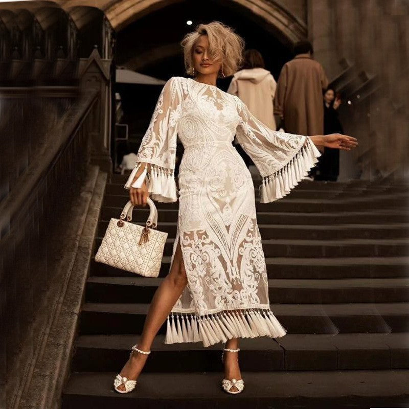 Vêtements pour femmes Robe perlée Dentelle Broderie Robe de soirée de mariage Cocktail