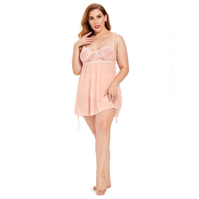 Plus Size Lingerie Sexy Sexy Dentelle Dos Nu Pyjamas Jupe à Bretelles Vêtements de Nuit Sexy