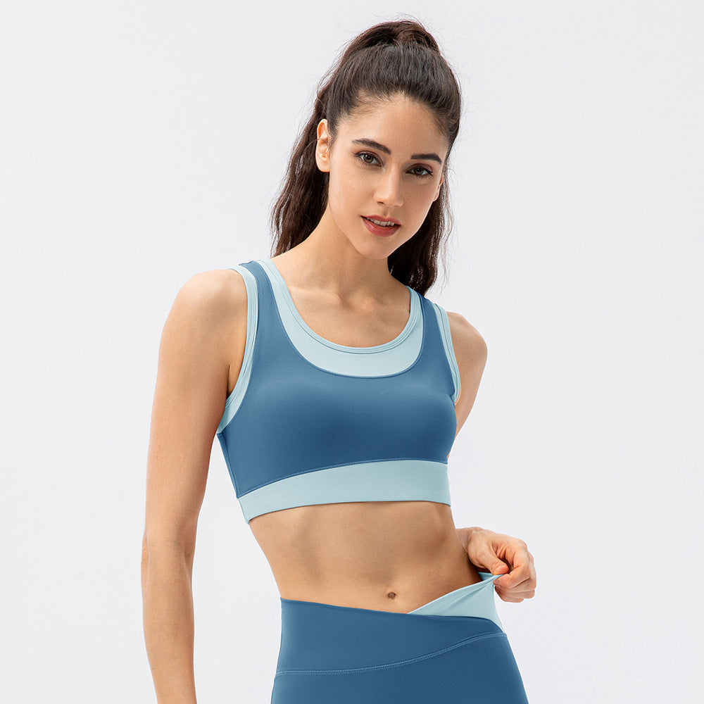 Une pièce contraste couleur Yoga gilet femmes haute résistance antichoc entraînement sport soutien-gorge nu sensation entraînement sous-vêtements