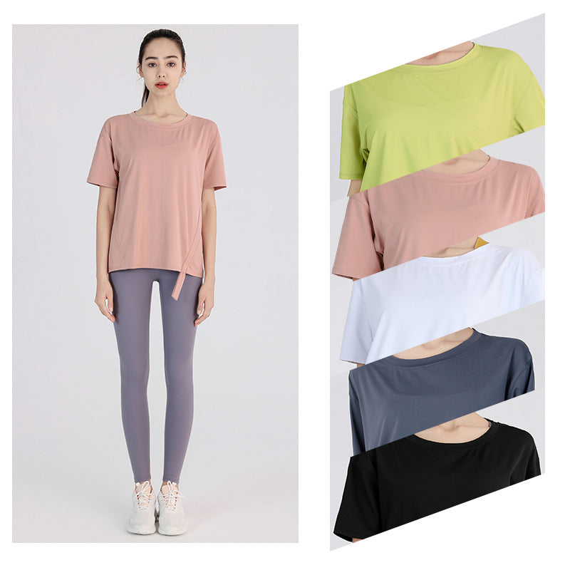 Yoga Clothes Women Spring Summer Short Sleeve Quick Drying Clothes T-shirt Slimming Internet Celebrity Workout Clothes Morning Running Loose Sports Top