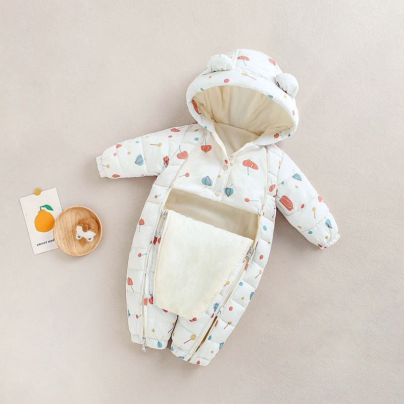 Baby Winter Clothes Newborn One-Piece Clothes Autumn And Winter Plush Thickened Outerwear Hugging Suit