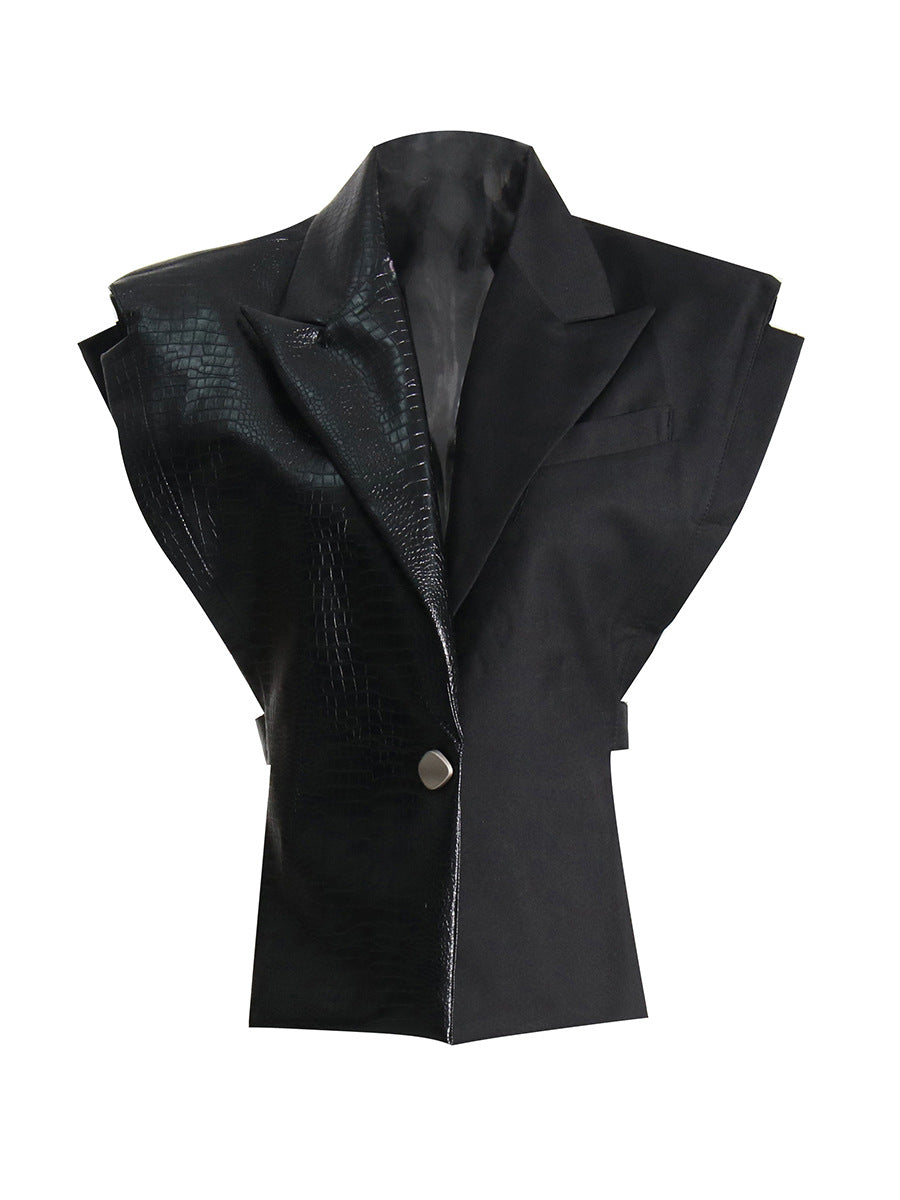 Crocodile Pattern Leather Stitching Blzaer Fabric Vest Coupe personnalisée Veste réglable élégante