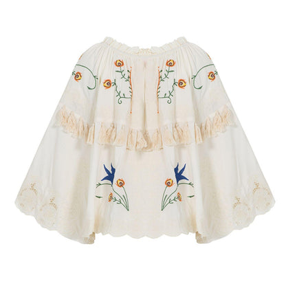Women Spring and Summer Bohemian Holiday Flower Embroidered Hollow Fringe Decorative Top