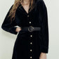 Autumn Winter French Long Sleeve V neck Slimming Waist Velvet Shirt Dress