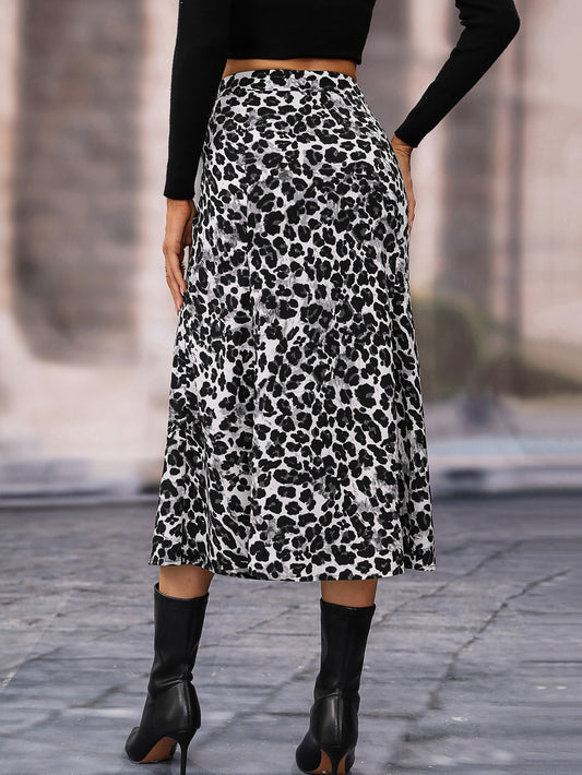 Leopard Print High Waist Elegant A Line Skirt