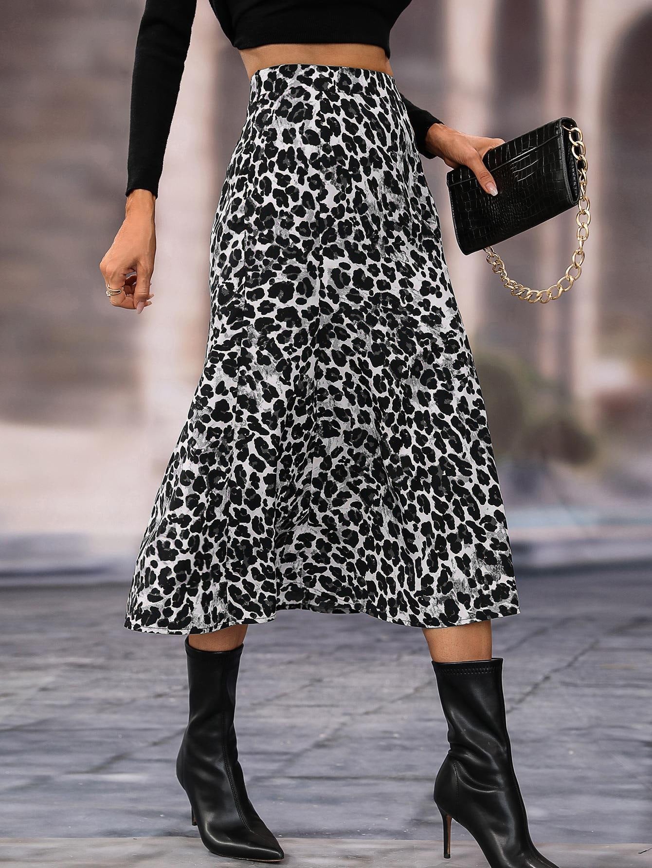 Leopard Print High Waist Elegant A Line Skirt