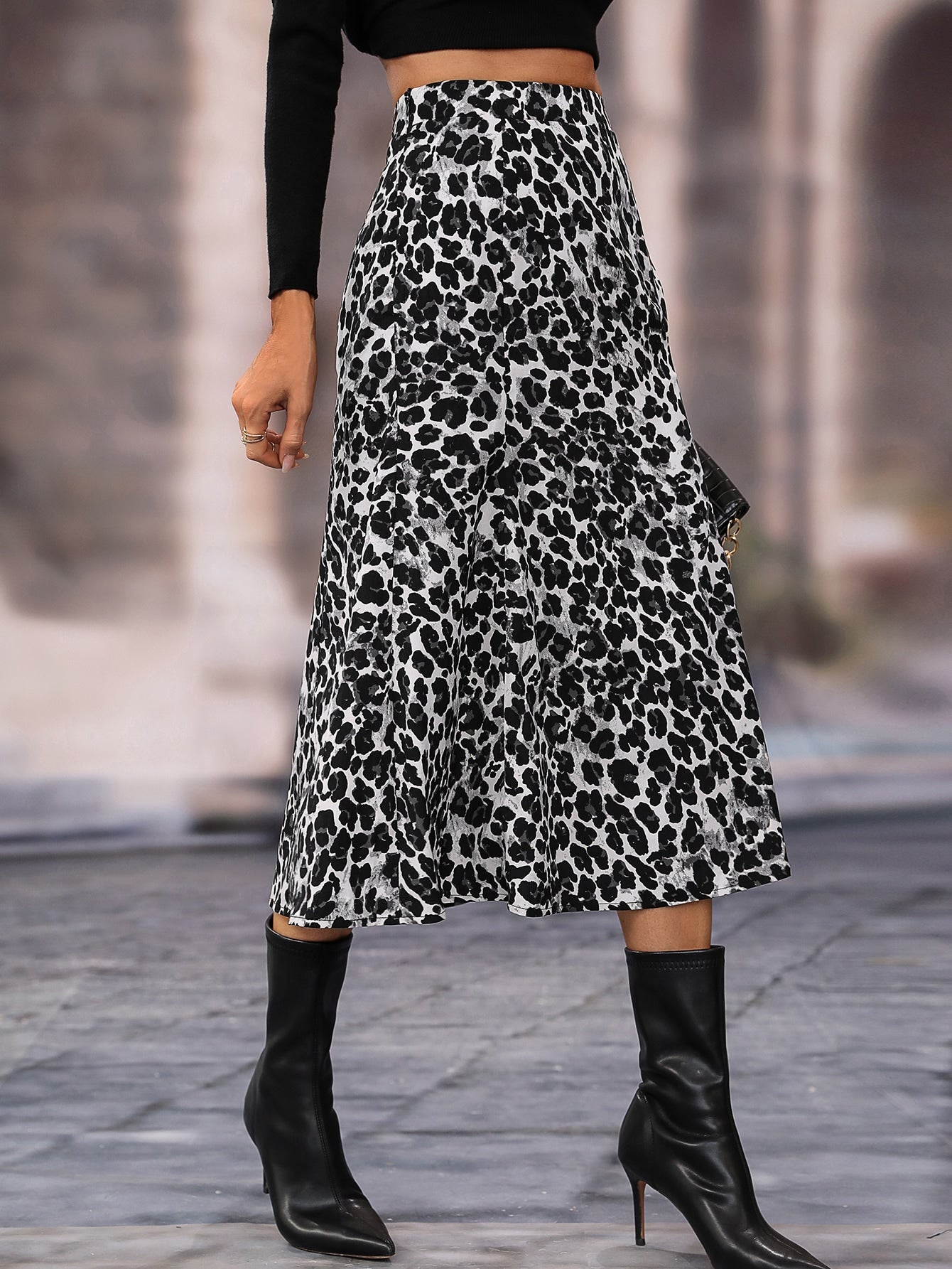 Leopard Print High Waist Elegant A Line Skirt