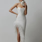 Summer High Waist Feather Split Sleeveless Tube Top Midi Dress Sexy Sweet Dress