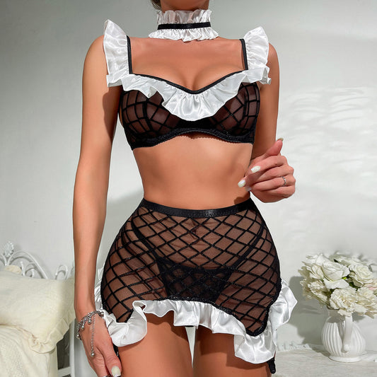 High Profile Figure Sheer Mesh Home Maid Costume Three Piece Set