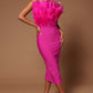 Brown Rose Red Tube Top Feather Backless Slim Fit Medium Length Bandage One Piece Dress