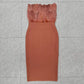 Brown Rose Red Tube Top Feather Backless Slim Fit Medium Length Bandage One Piece Dress