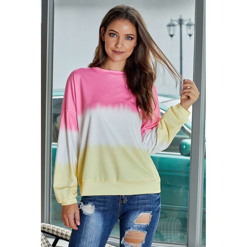 Sweater Women Gradient Color Loose round Neck Long Sleeve Top Women Clothing