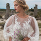 Women Round Neck Puff Sleeve Mesh Embroidery Dress Wedding Dress