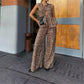 Leopard Print Vest Casual Trousers Suit Two Piece Set