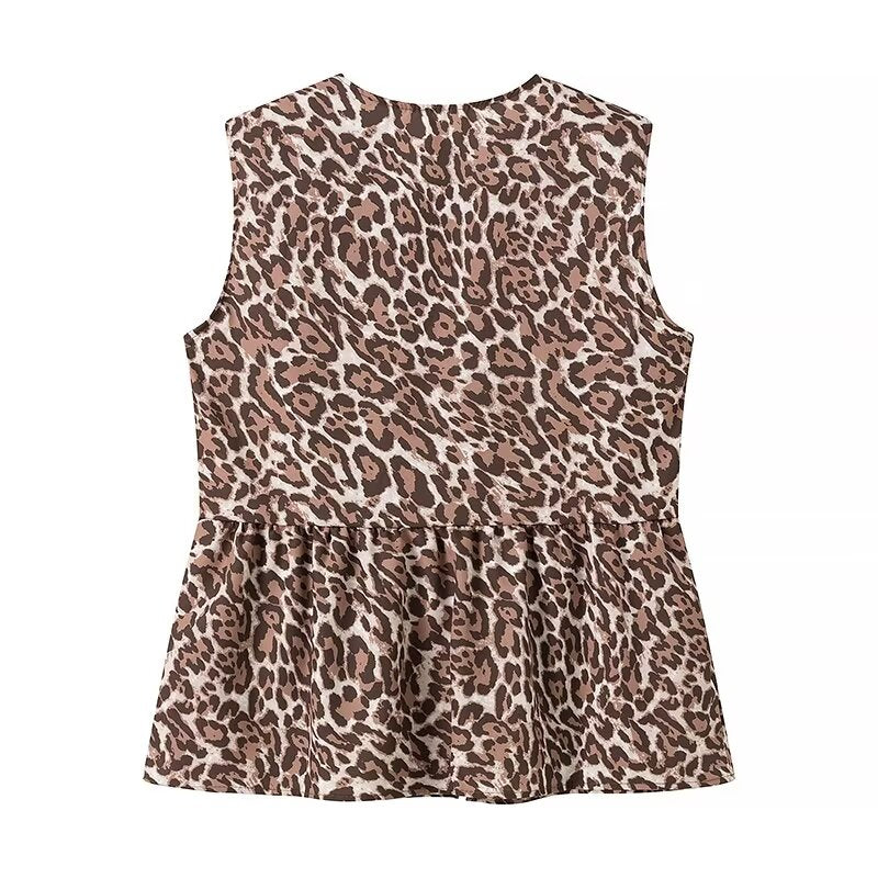 Leopard Print Vest Casual Trousers Suit Two Piece Set