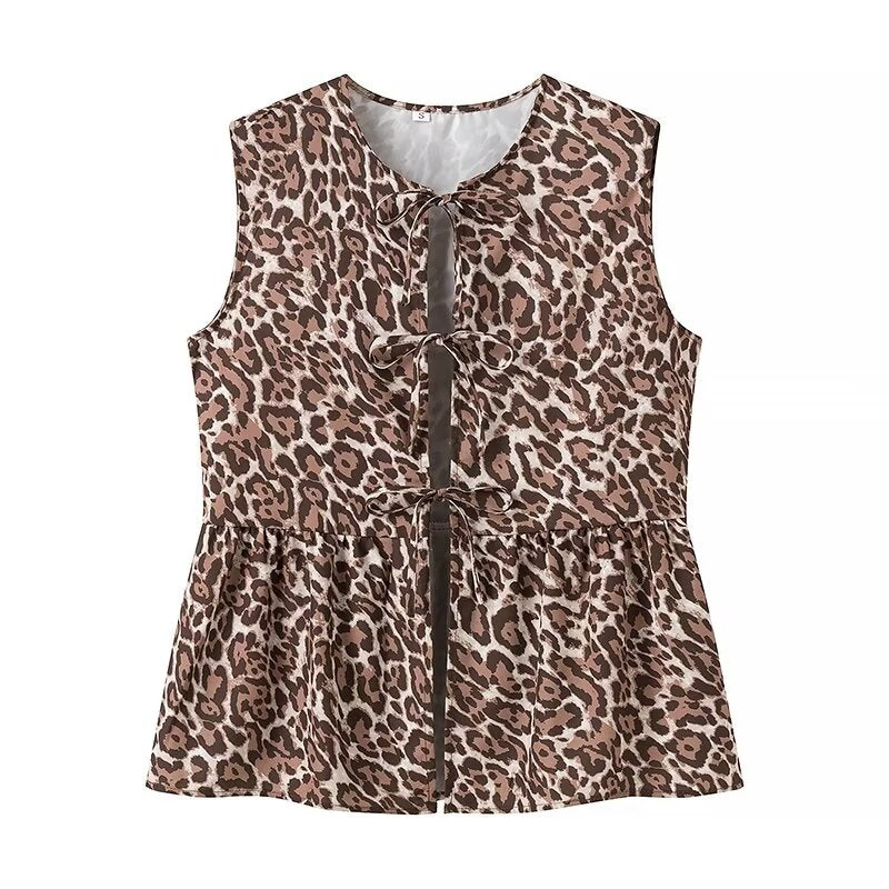 Leopard Print Vest Casual Trousers Suit Two Piece Set