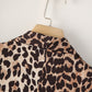 Leopard Cuff Pleated Blazer Long Sleeved Retro Top for Women