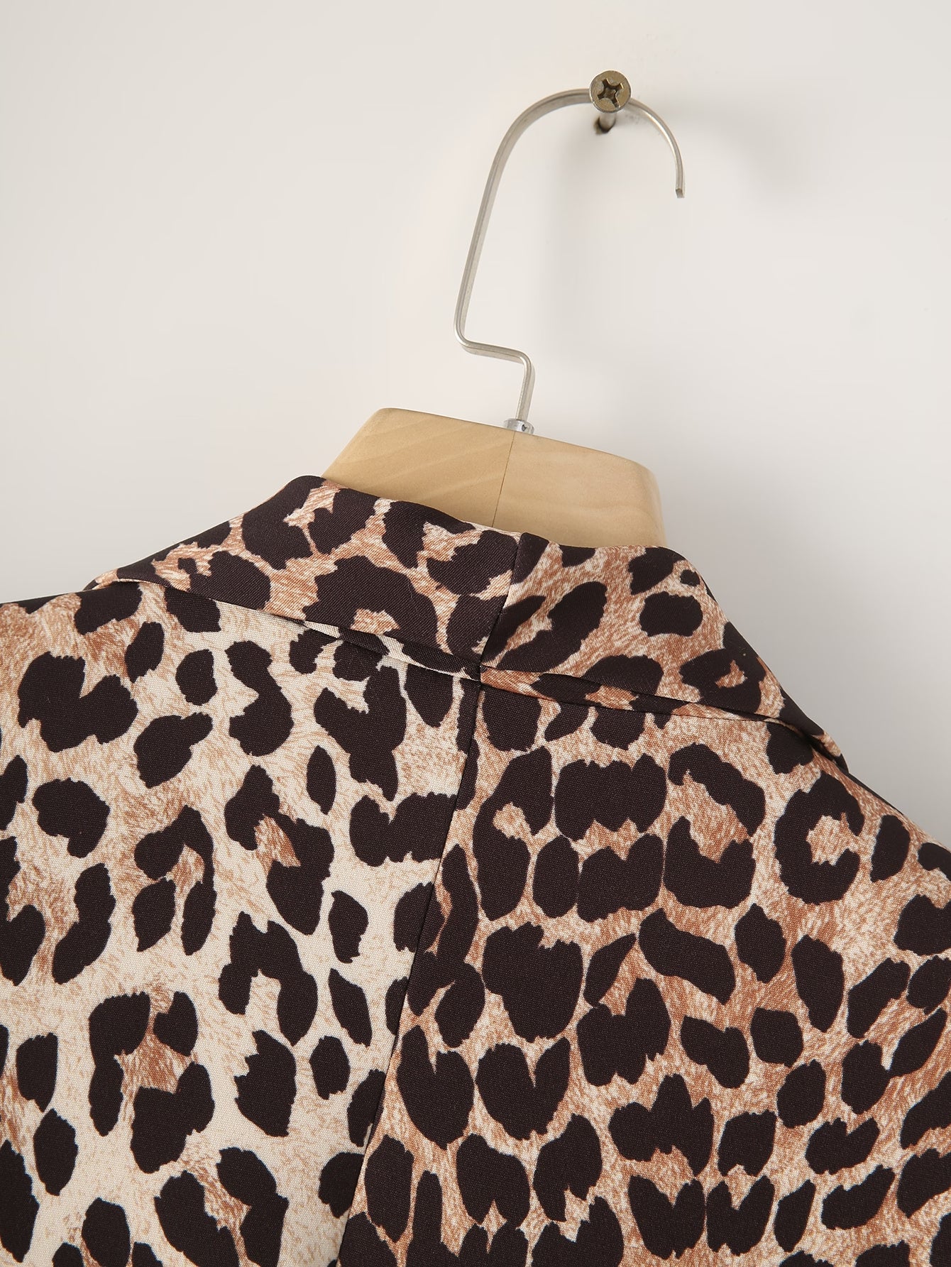 Leopard Cuff Pleated Blazer Long Sleeved Retro Top for Women