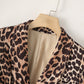 Leopard Cuff Pleated Blazer Long Sleeved Retro Top for Women