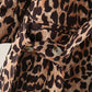 Leopard Cuff Pleated Blazer Long Sleeved Retro Top for Women