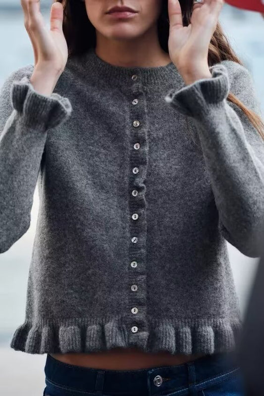 Autumn Women Clothing Laminated Decoration Knitted Cardigan Sweater